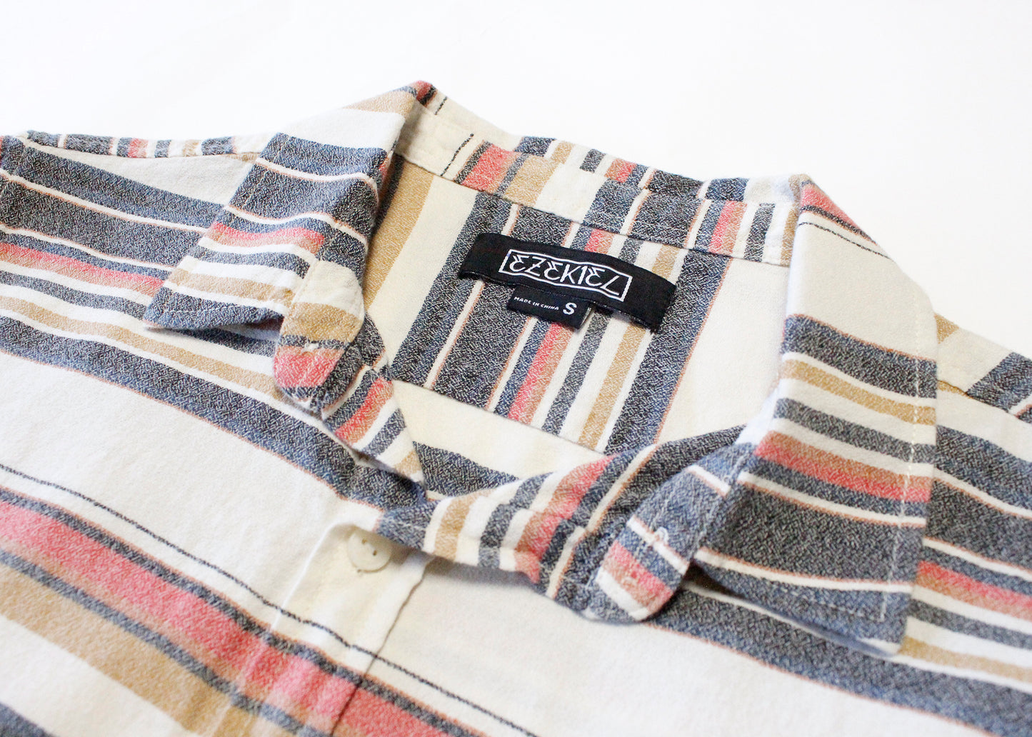 Ezekiel Size S Faded Horizontal Primary Stripe Long Sleeve Button Down