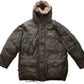 Phat Farm Army Green Puffer Coat Down Filled Parka with Detachable Coyote Fur Hood Trim