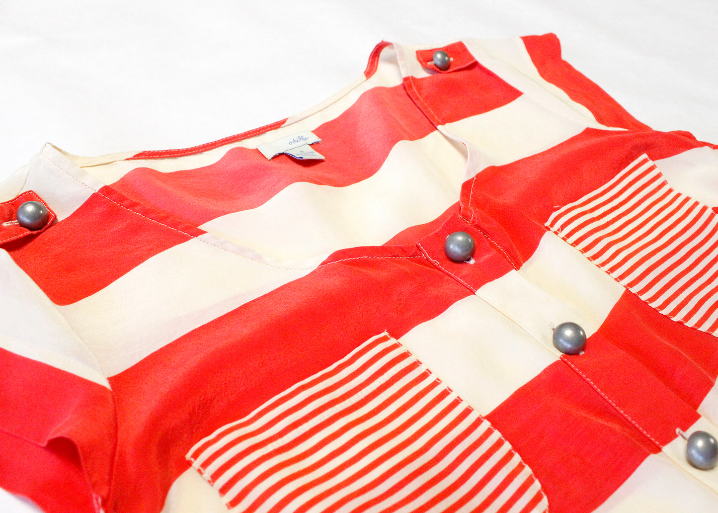 Odille Red & White Stripe Cap Sleeve Blouse Size 6