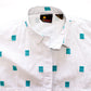 LizSport '80s/‘90s White with Green Pinstripes & Woven Geometric Accents Boxy Pleated & Pocketed Button-Up Shirt