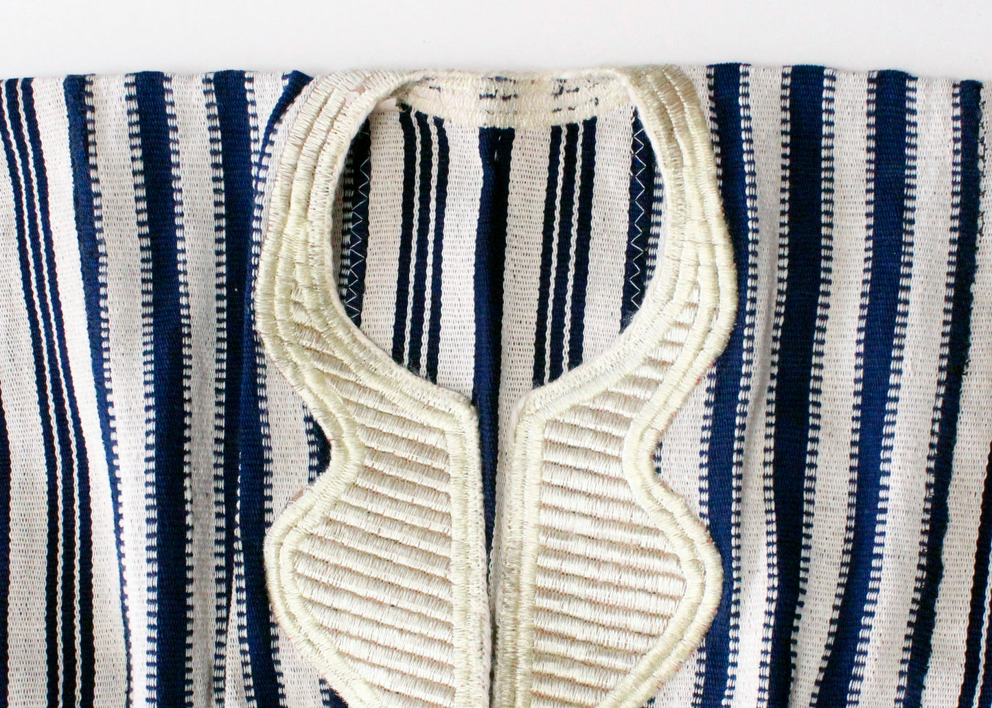 Vintage Striped Embroidered Caftan Dress with Belt & Pockets