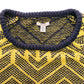 Ecoté Geometric Chevron Chunky Knit Crop Sweater in Mustard & Navy