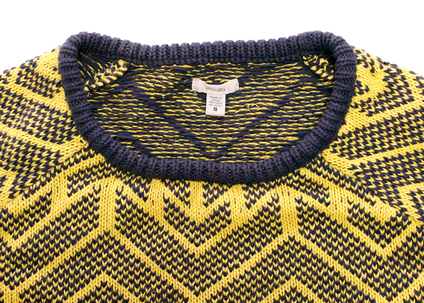 Ecoté Geometric Chevron Chunky Knit Crop Sweater in Mustard & Navy