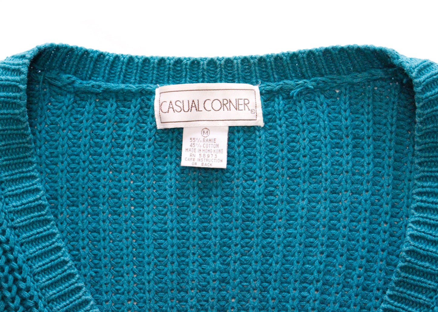 Casual Corner 1990s Teal Chunky Knit Cardigan, size M