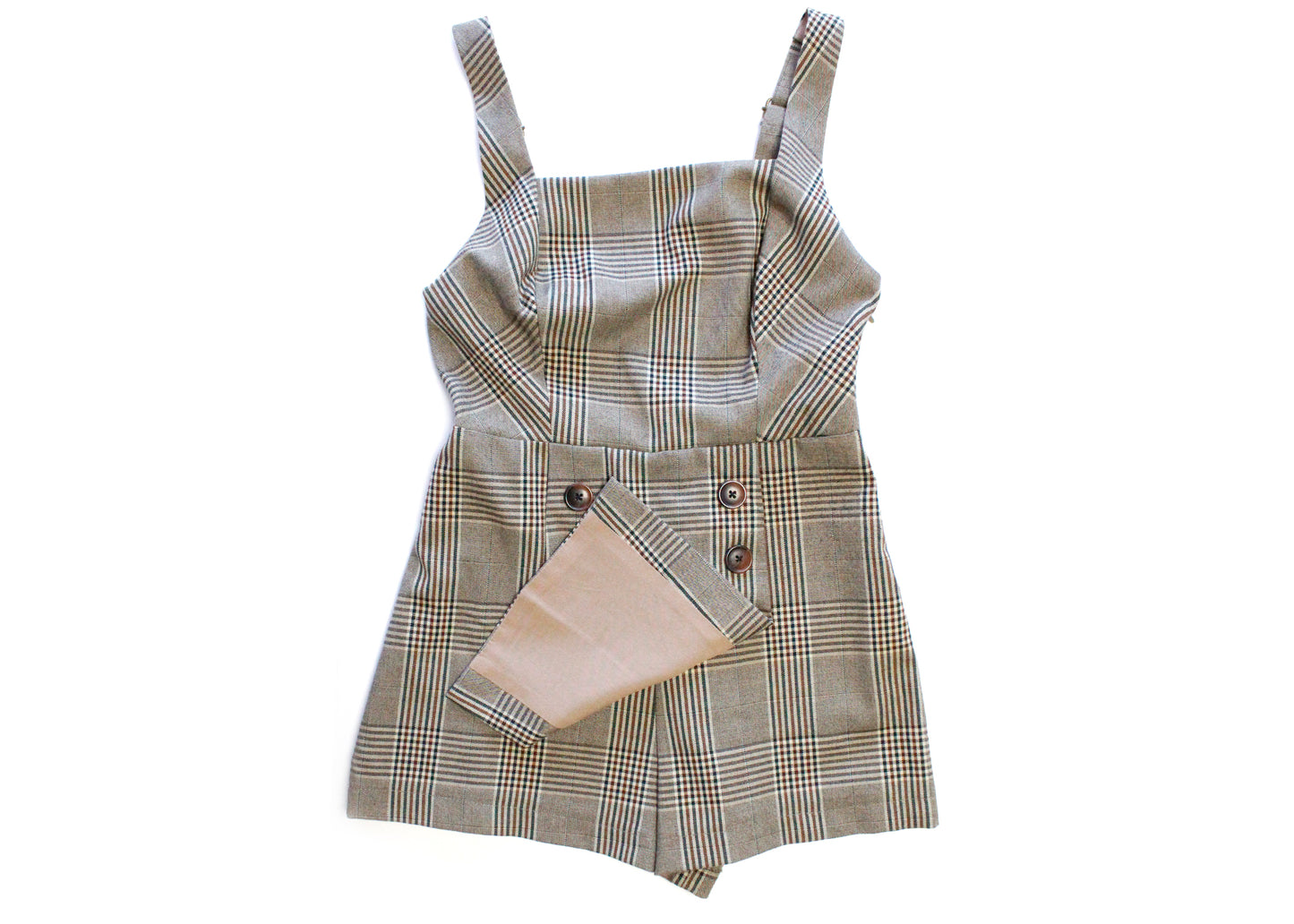 Urban Outfitters Taupe Plaid Schoolgirl Romper