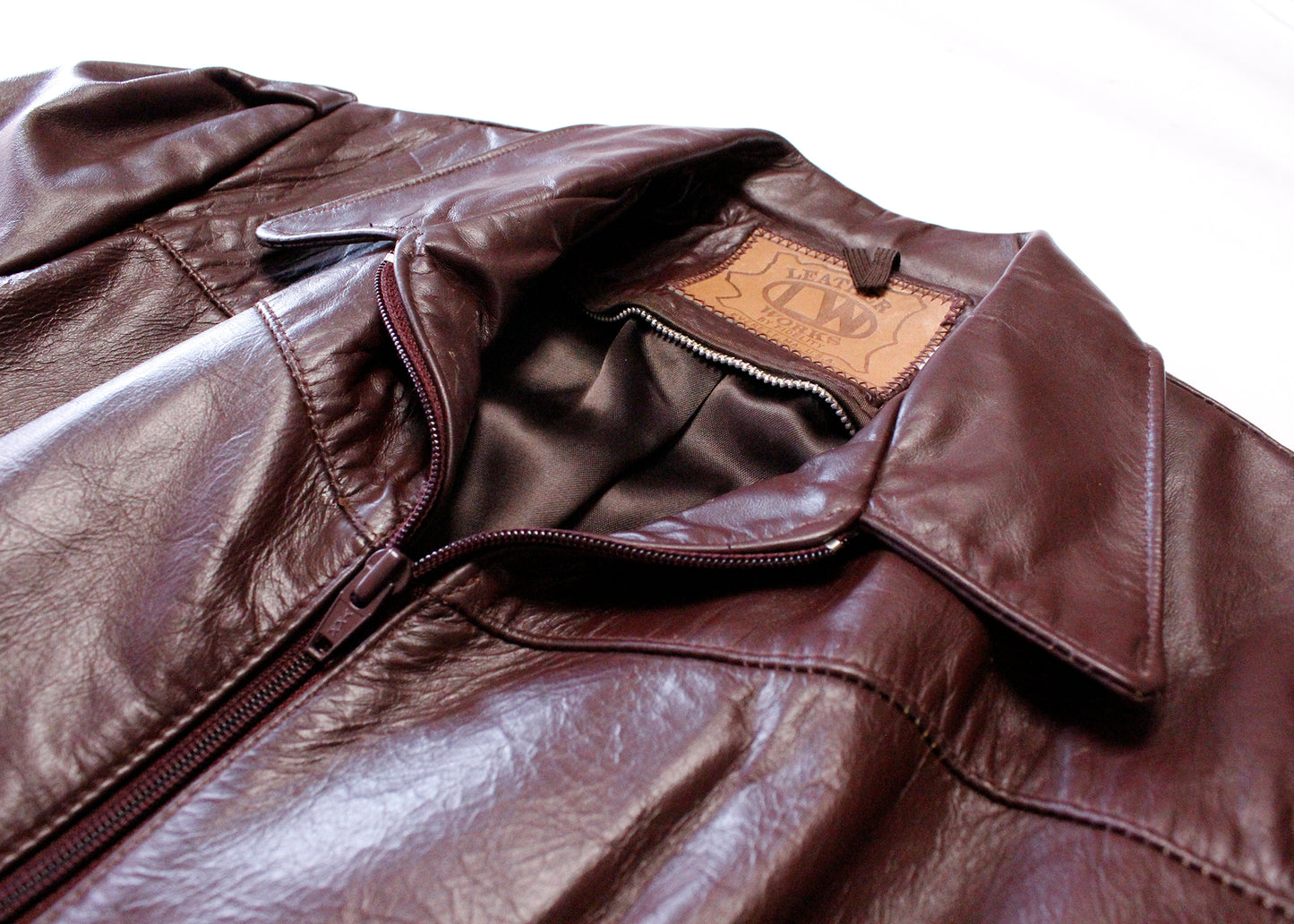 Leather Works by Fidelity Vintage Brown Cropped Zip Jacket with Puff Sleeves