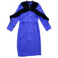 Western '80s Royal Blue Dress with Pleated Black Trim & Pearl Accent