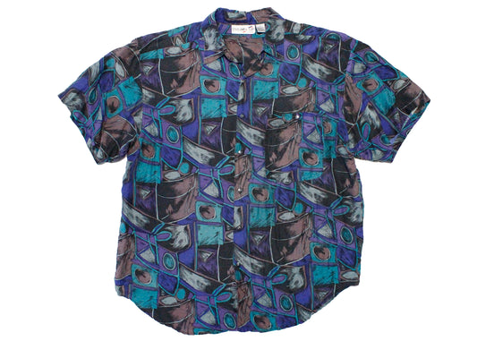Thums Up For Him 90s Geometric Printed Silk Shirt