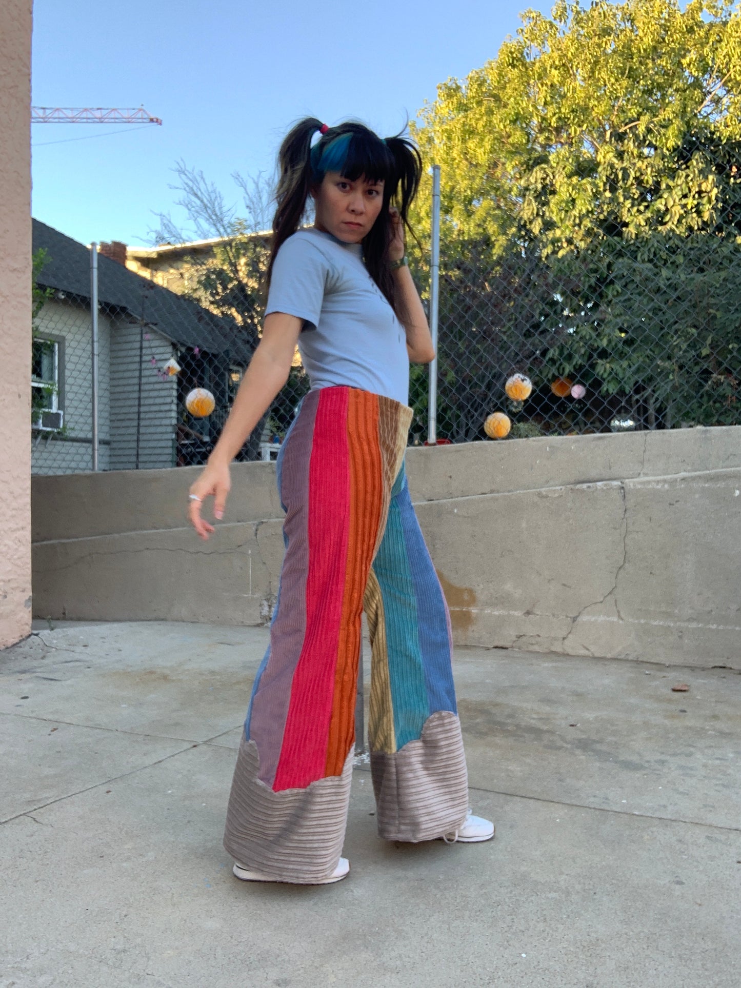 Raya Rainbow Corduroy Pants with Clouds