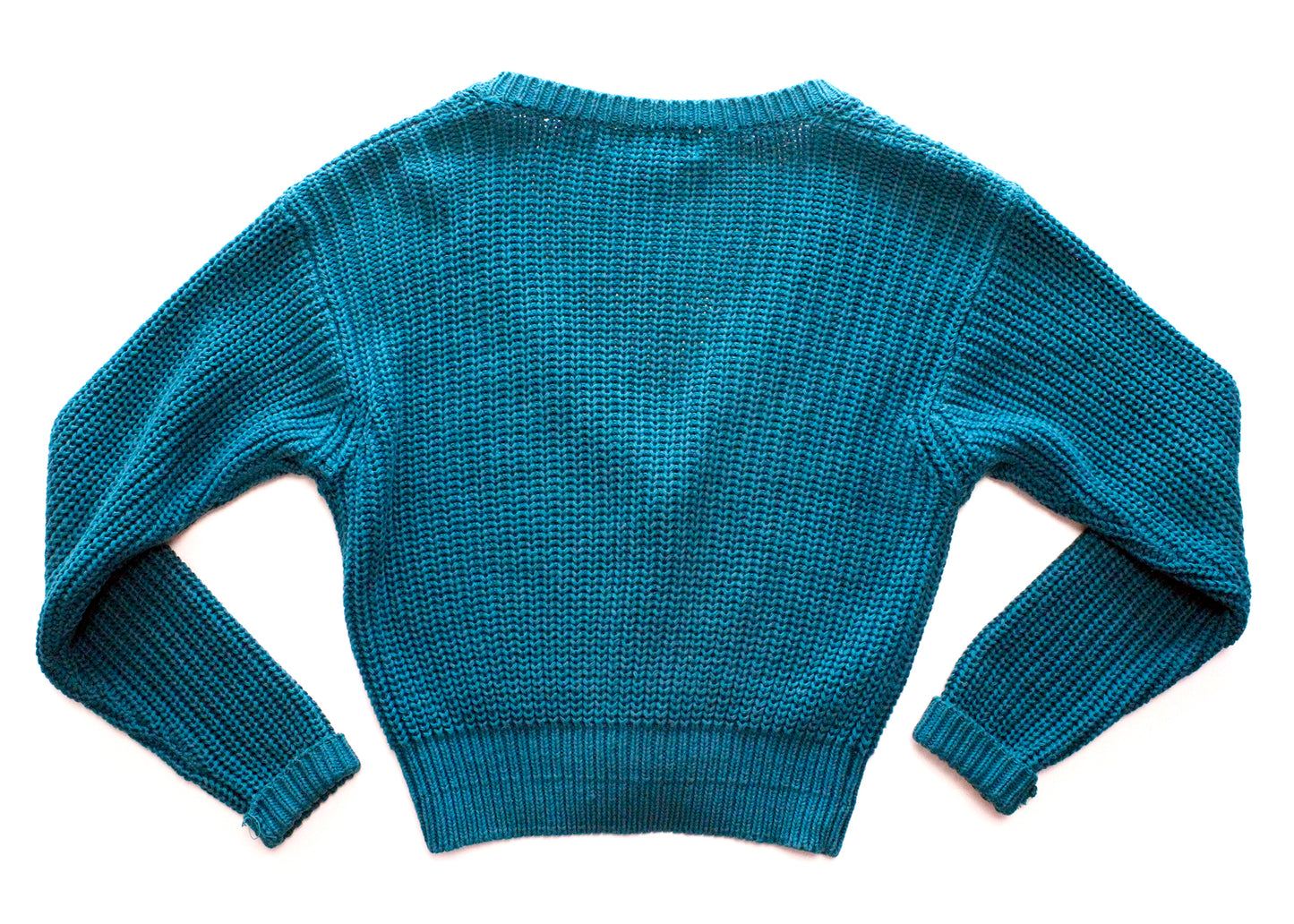 Casual Corner 1990s Teal Chunky Knit Cardigan, size M