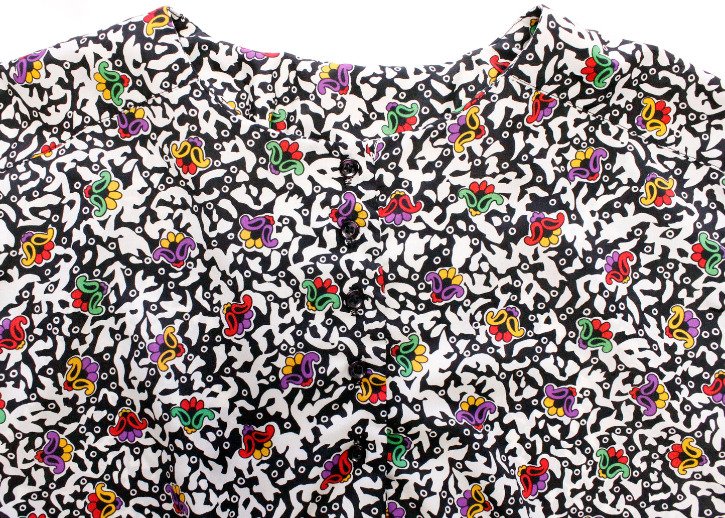 Vintage 1990s Floral Printed Silky Henley Blouse with Cotton Banding by Notations