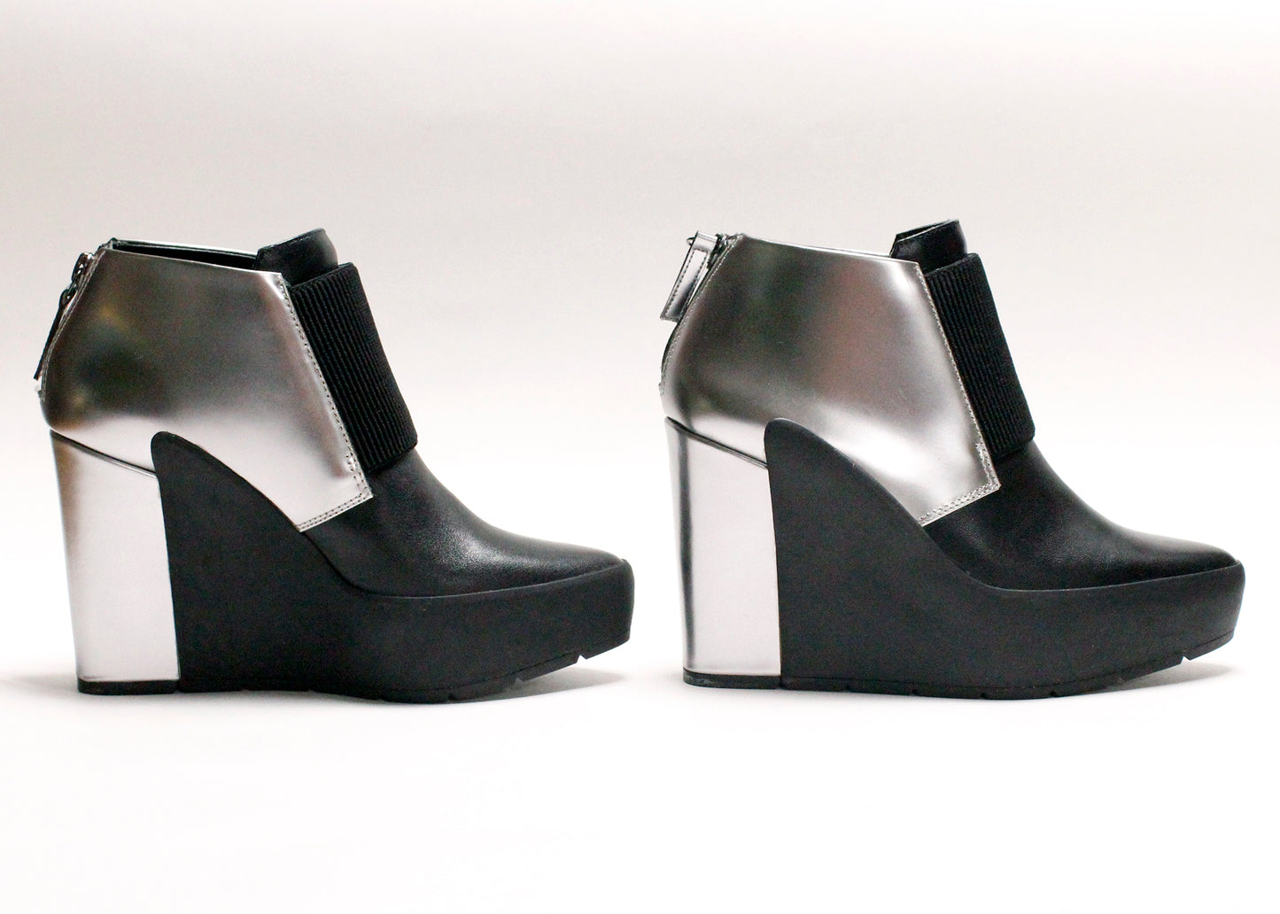 United Nude Uma Oxford Wedges in Dark Silver & Black, Size 36 (US 6)