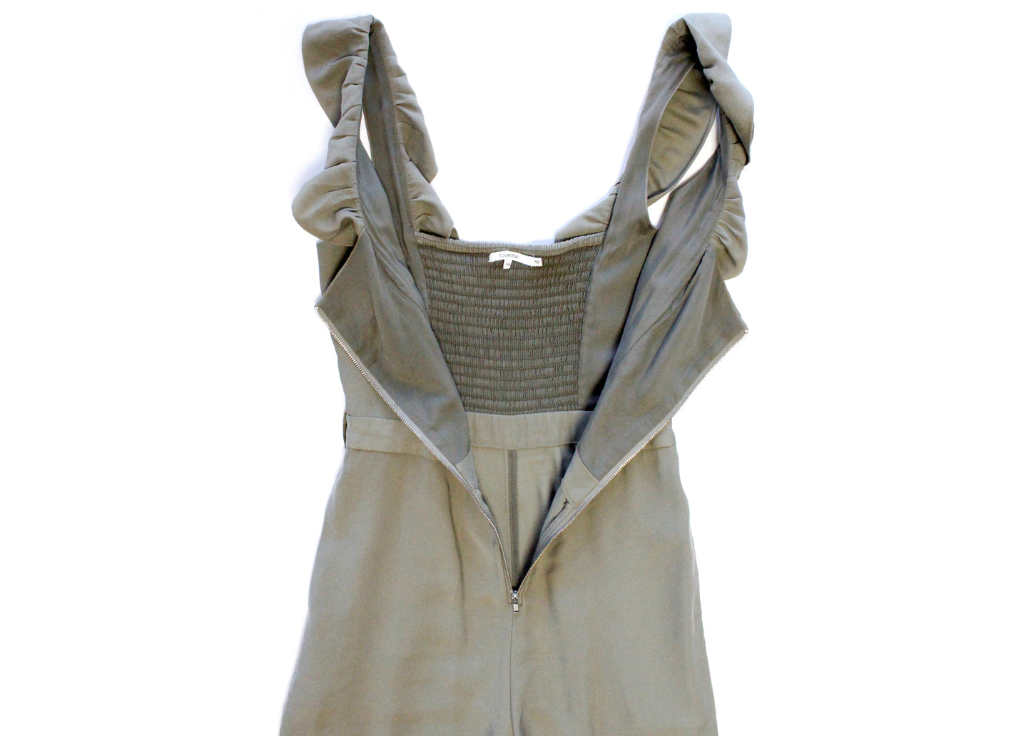 Tularosa Dusty Sage Green Ruffled & Smocked Jumpsuit XXS