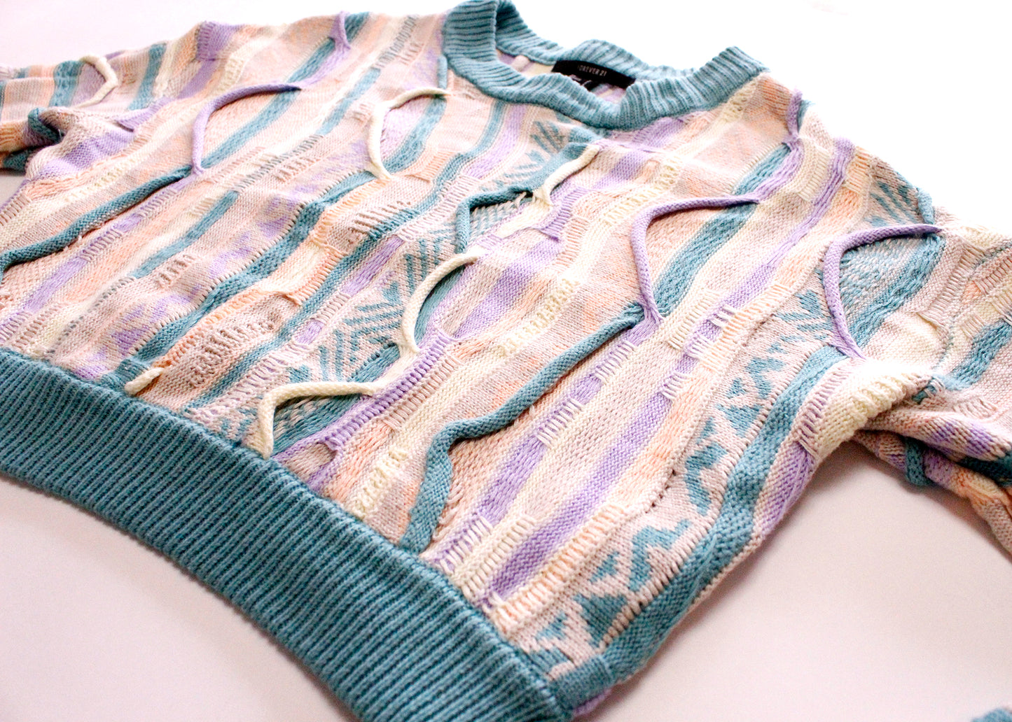 Forever 21 Very ‘80s Pastel Coogi Style Funky Knit Sweater, size Small