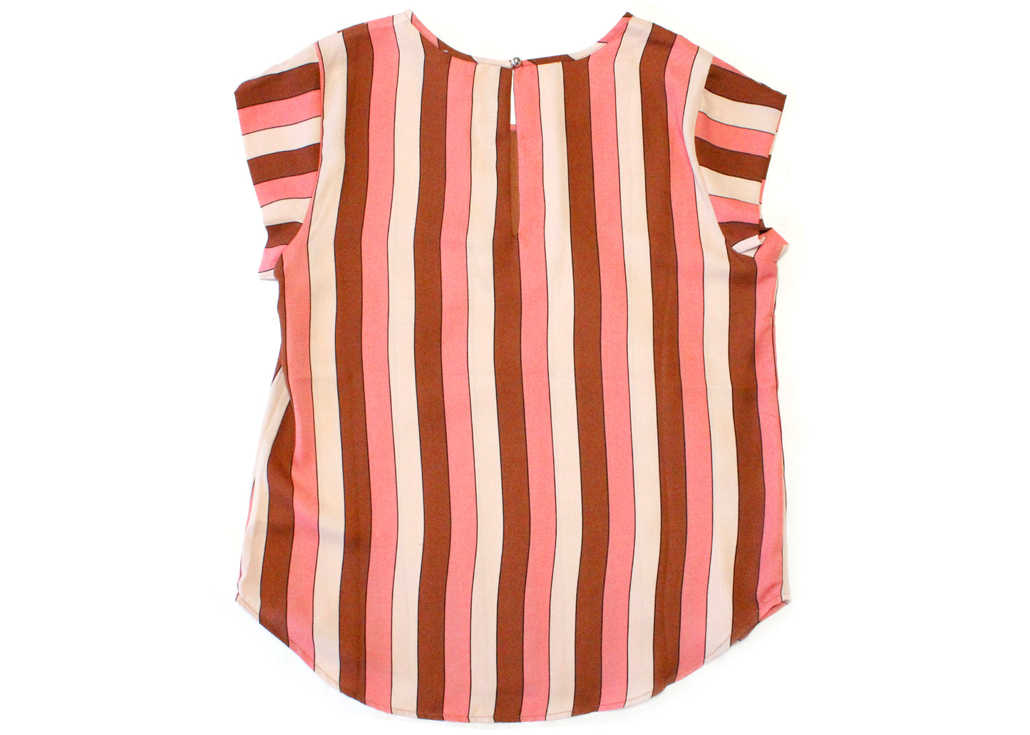 Lily White Retro Coral & Brown Vertical Stripe Top Size S/M