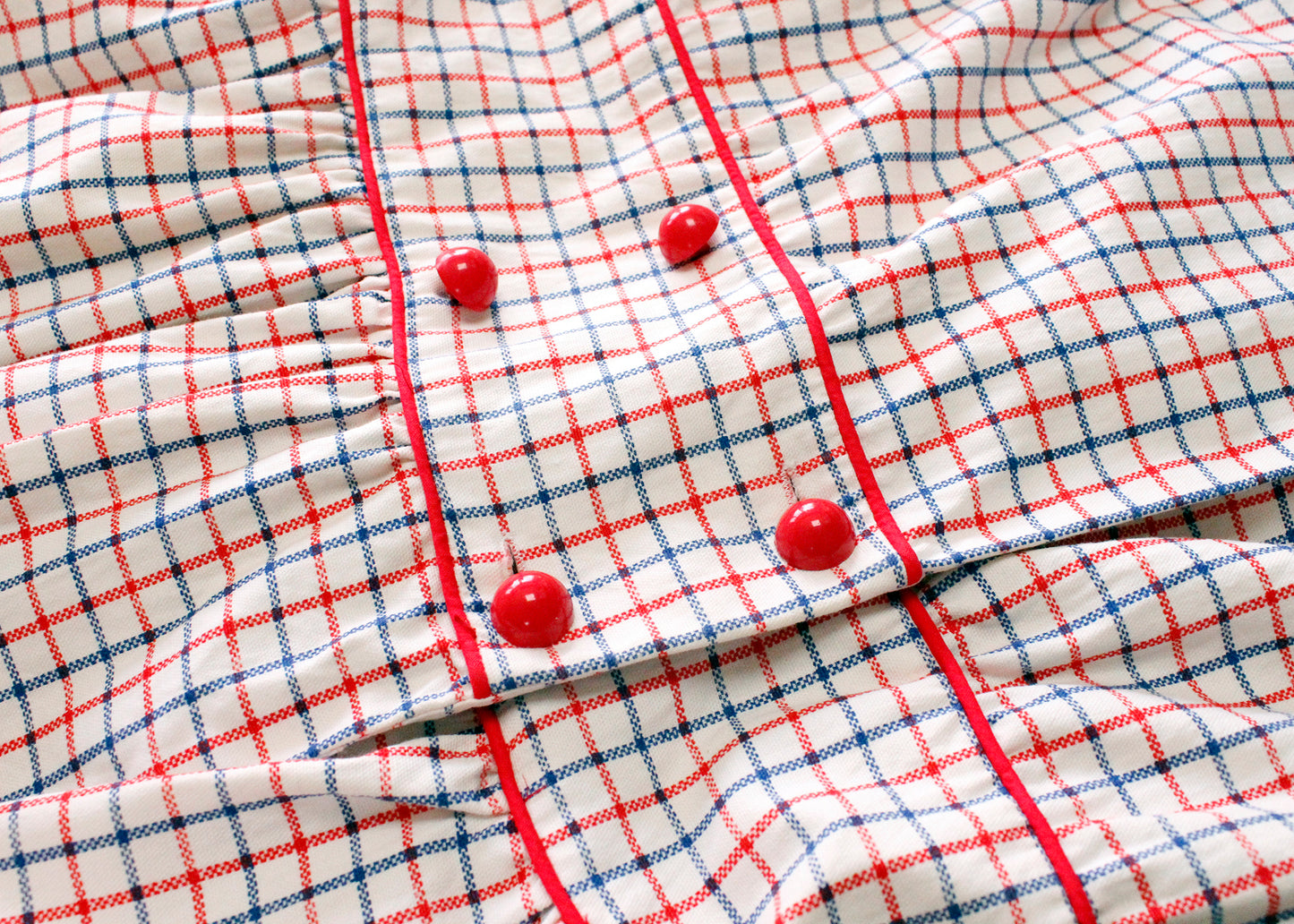 Lori Till Early 1960s Vintage White, Red, Blue Windowpane Check Fit & Flare Dress