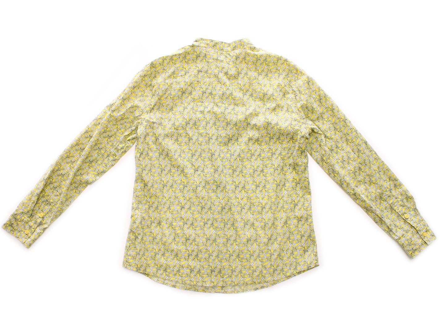 United Colors of Benetton Yellow Floral Long Sleeve Collarless Blouse, Size Small