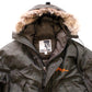 Phat Farm Army Green Puffer Coat Down Filled Parka with Detachable Coyote Fur Hood Trim