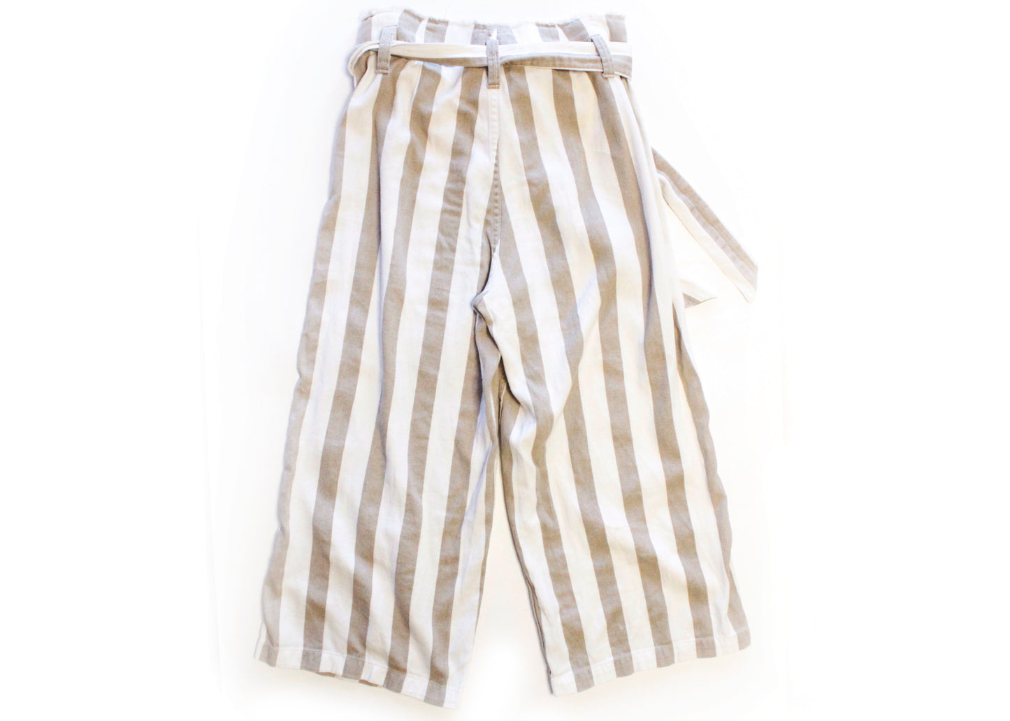 Topshop Tan & Cream Stripe Twill Clamdiggers with Raw Edge Waist