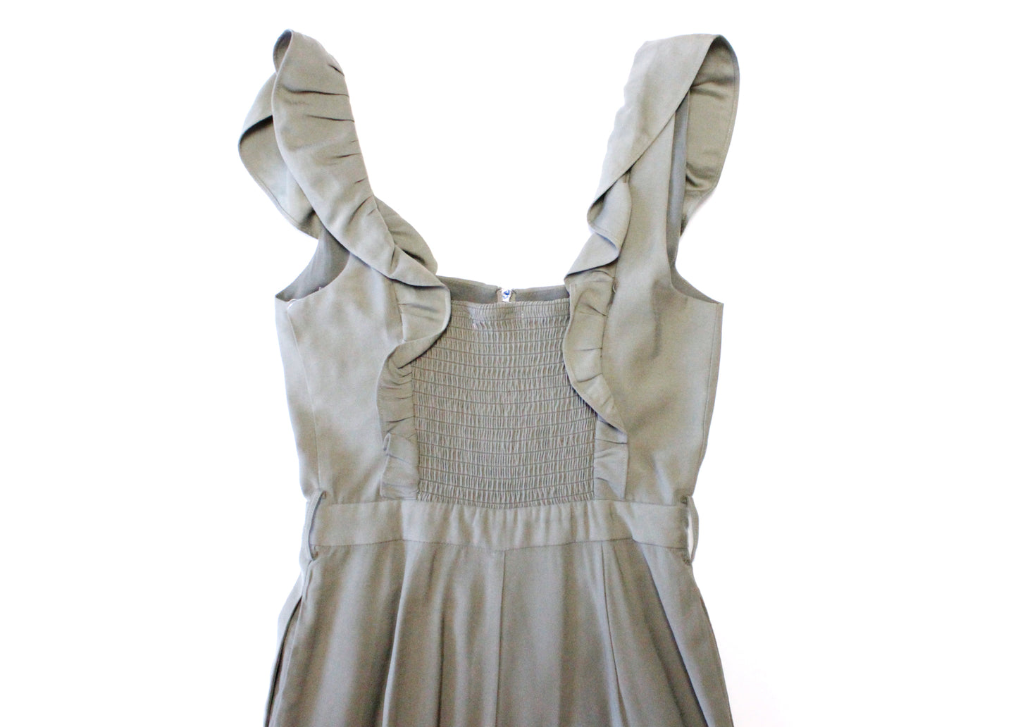 Tularosa Dusty Sage Green Ruffled & Smocked Jumpsuit XXS