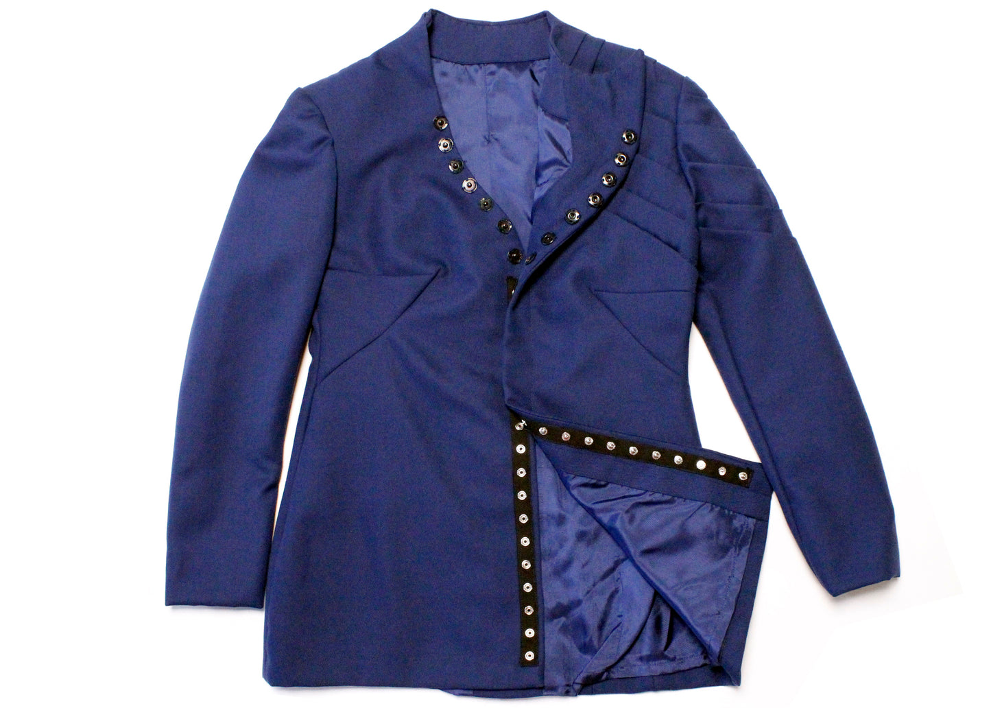 Handmade Futuristic Asymmetrical Navy Blazer