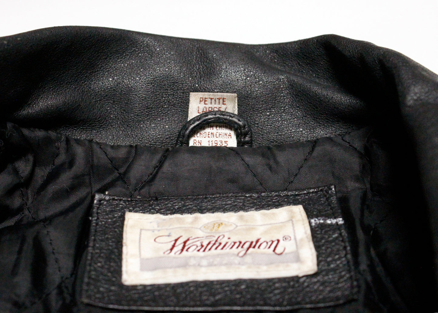 Worthington Black Cropped Trench Style Leather Coat, Complete with Belt, Size Petite L