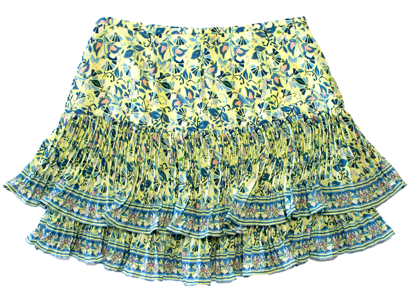 BCBG Max Azria Green Floral Pleated Mini Skirt