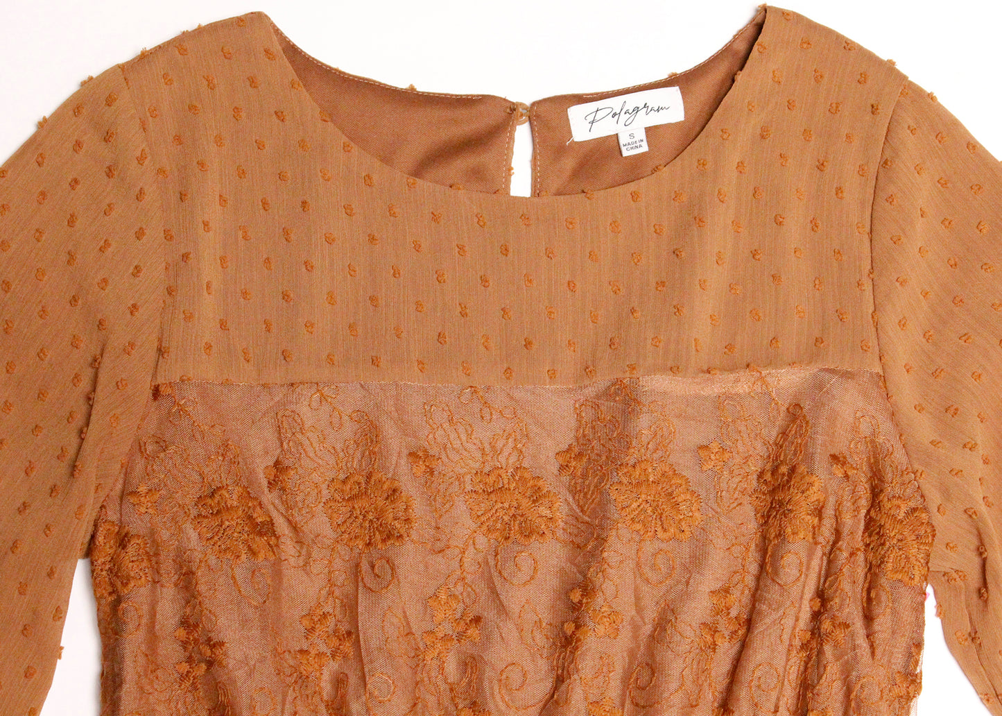 Polagram Brown Layered Dot & Lace Dress