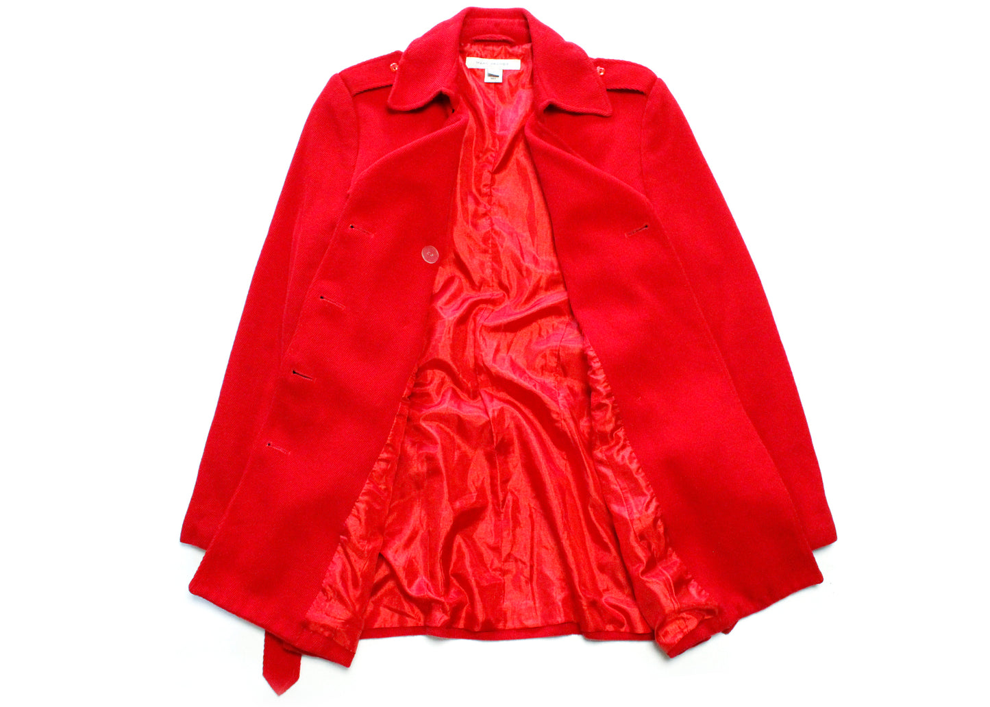 Marc Jacobs Collection Textured Red Wool Double-Breasted Peacoat Jacket with Epaulets