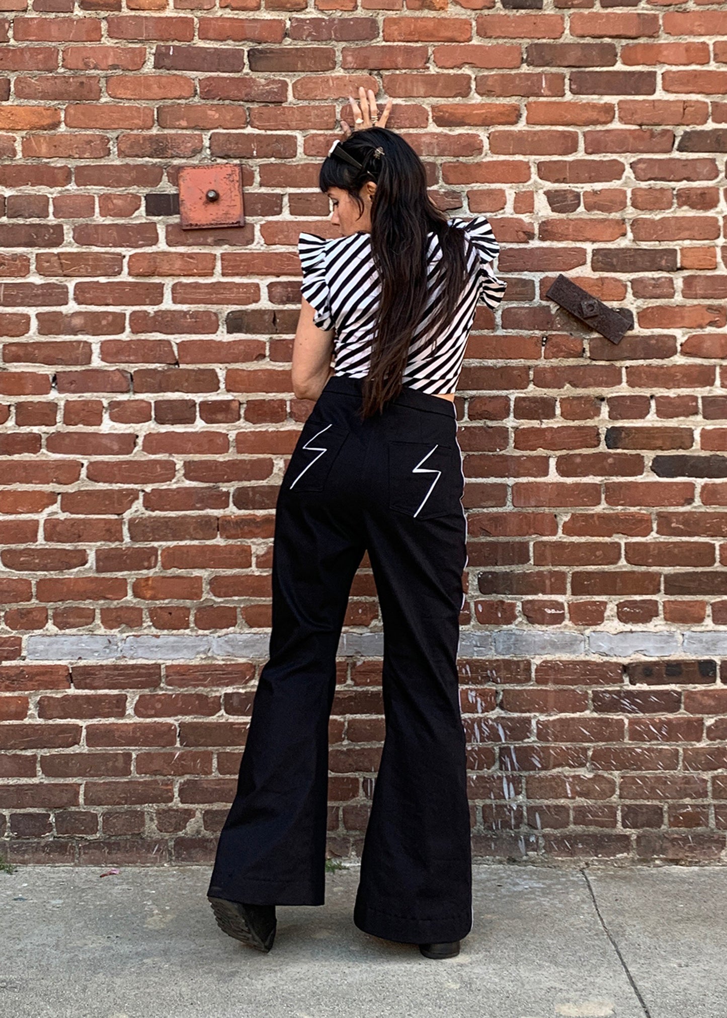 Dilophos Ruffle Crop Blouse in Black & White Stripe