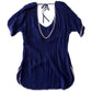 Free People Navy Blue Top with Cutout Shoulders & Silver Appliqué