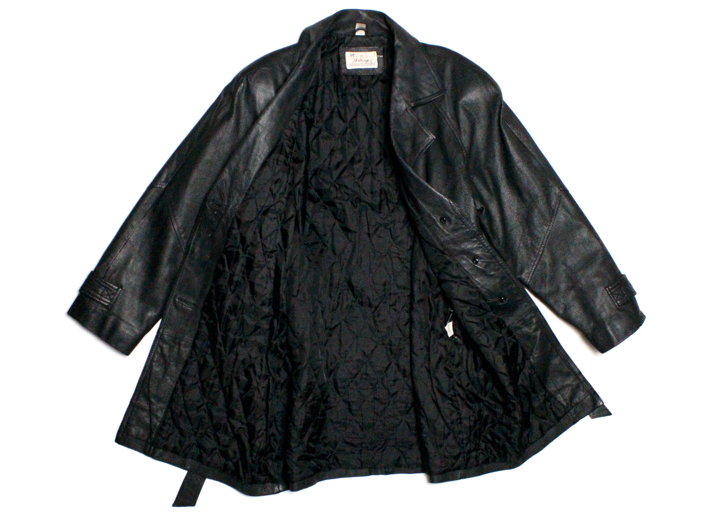 Worthington Black Cropped Trench Style Leather Coat, Complete with Belt, Size Petite L