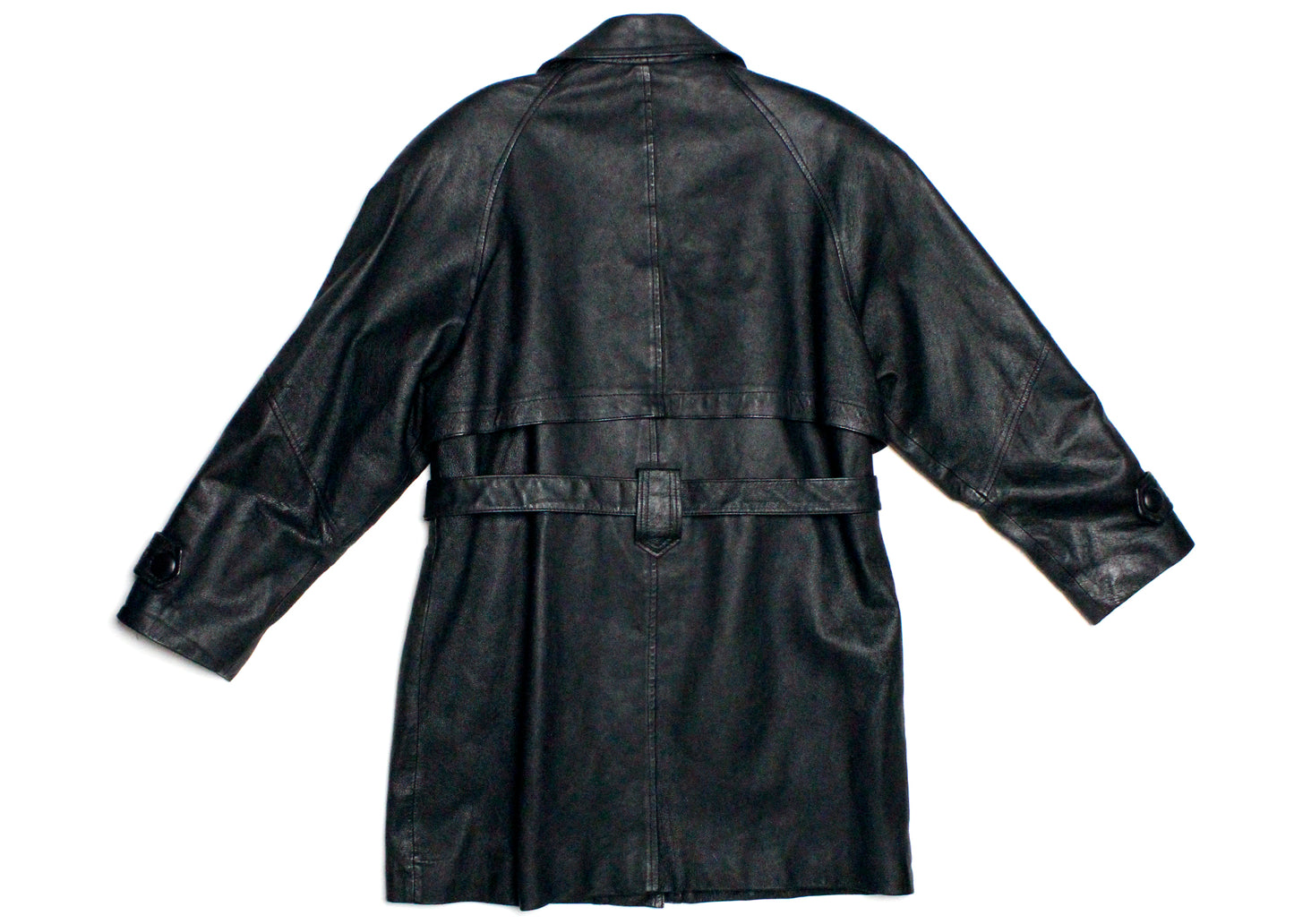 Worthington Black Cropped Trench Style Leather Coat, Complete with Belt, Size Petite L