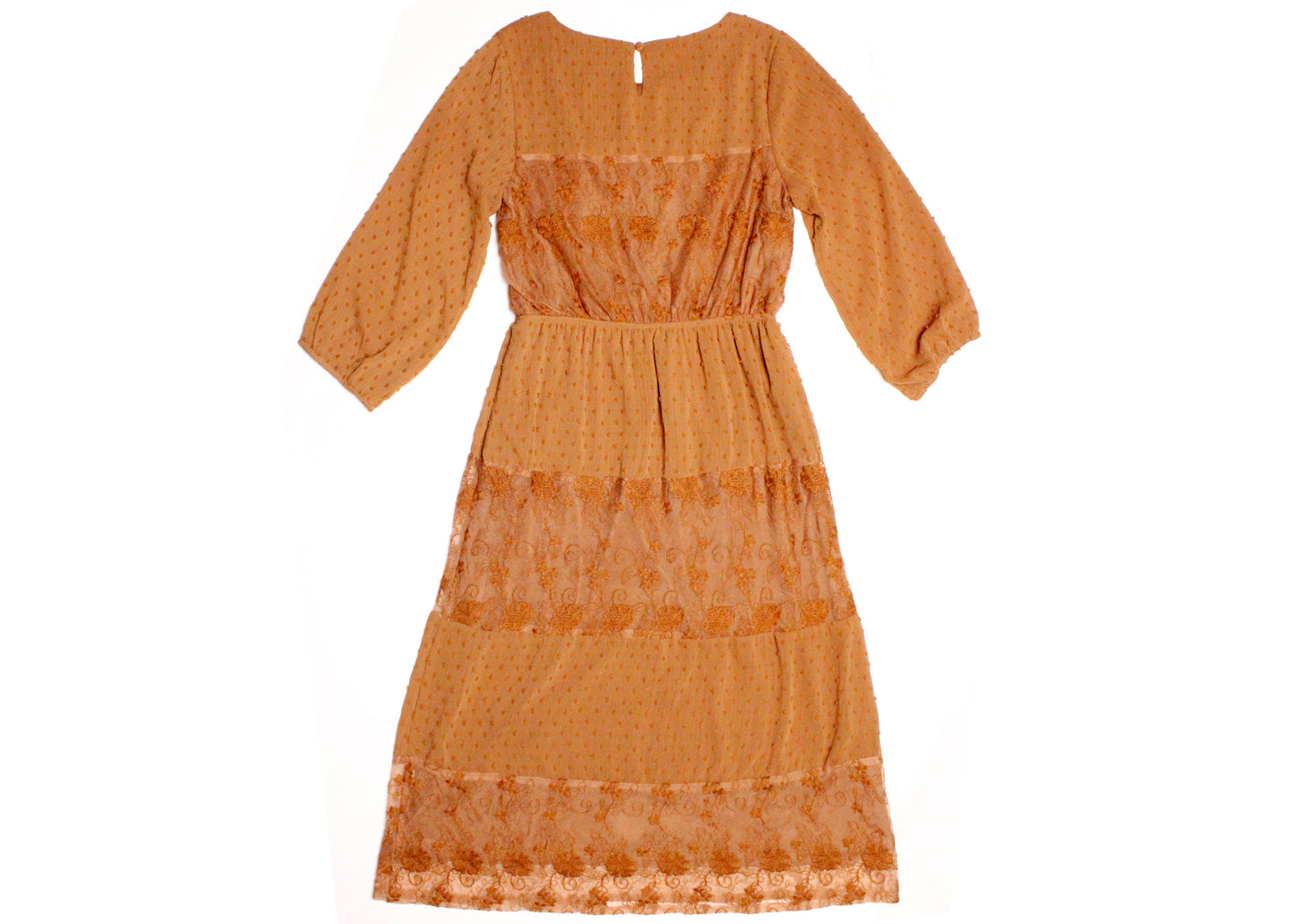 Polagram Brown Layered Dot & Lace Dress