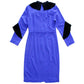 Western '80s Royal Blue Dress with Pleated Black Trim & Pearl Accent