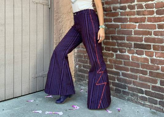 Ziggy Bellbottoms in Blackcurrent Purple Fuzz Stripe