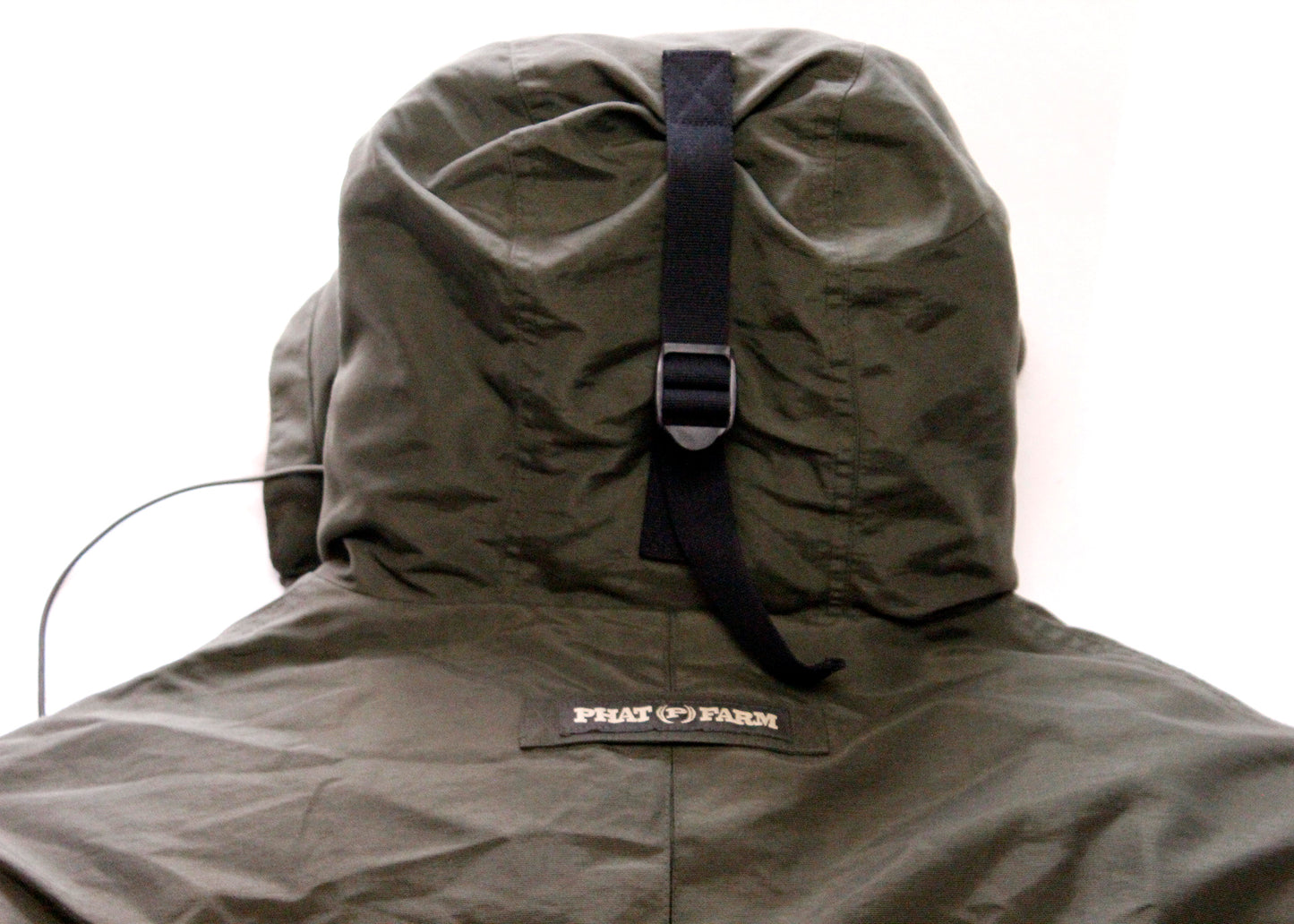 Phat Farm Army Green Puffer Coat Down Filled Parka with Detachable Coyote Fur Hood Trim