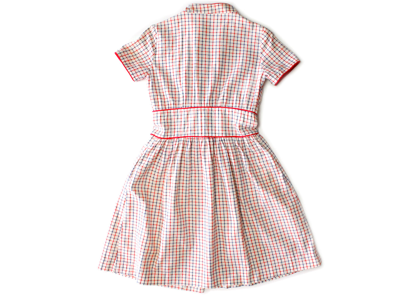 Lori Till Early 1960s Vintage White, Red, Blue Windowpane Check Fit & Flare Dress