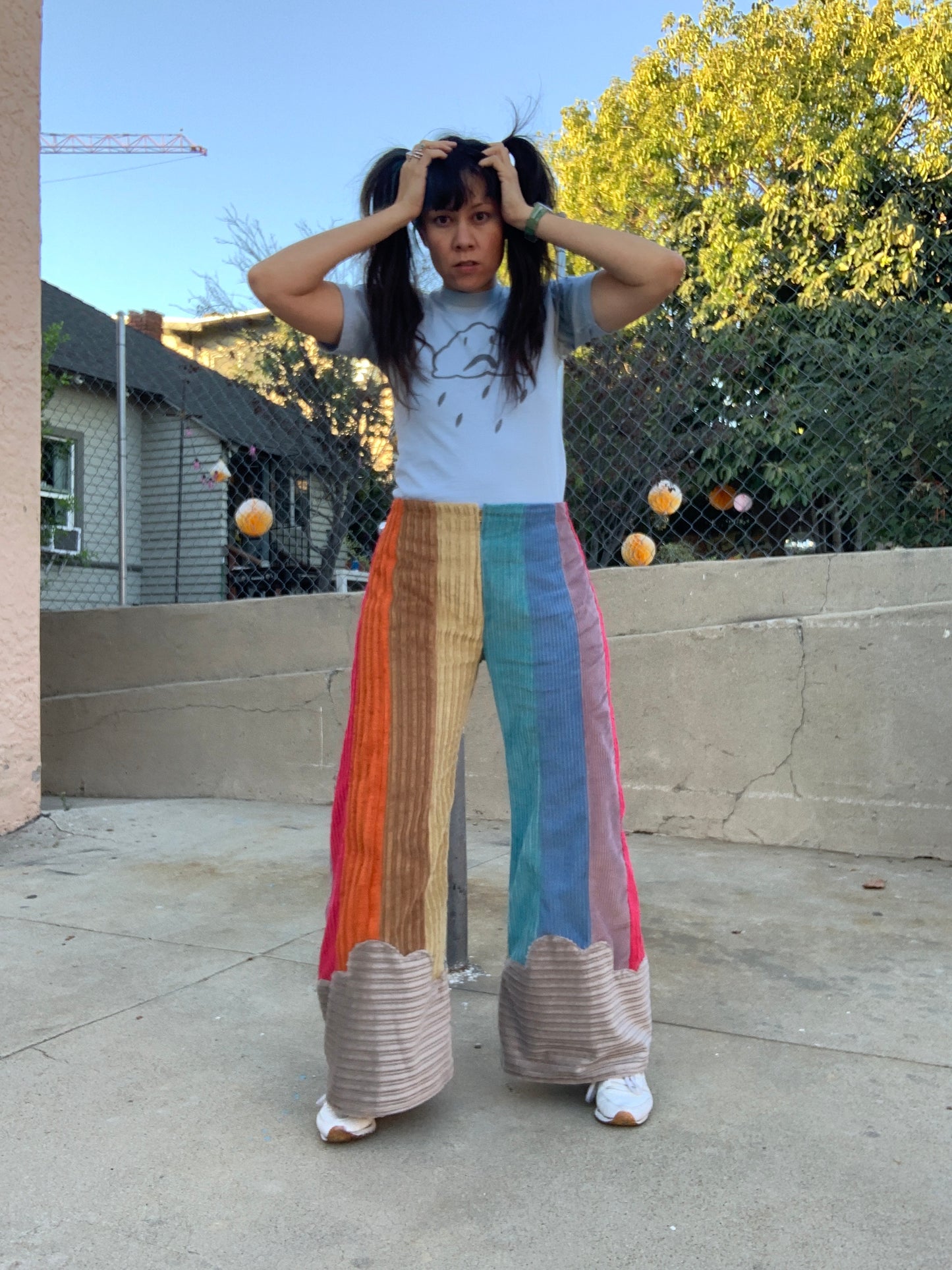 Raya Rainbow Corduroy Pants with Clouds