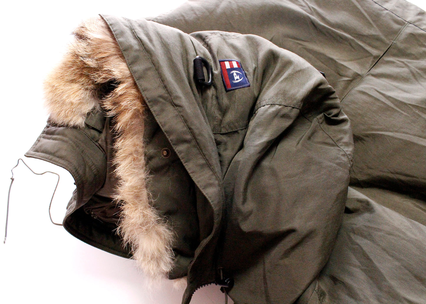 Phat Farm Army Green Puffer Coat Down Filled Parka with Detachable Coyote Fur Hood Trim