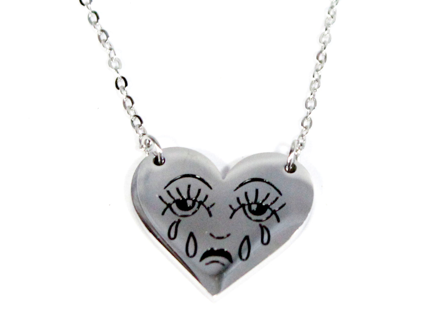 Crying Heart Necklace in Silver