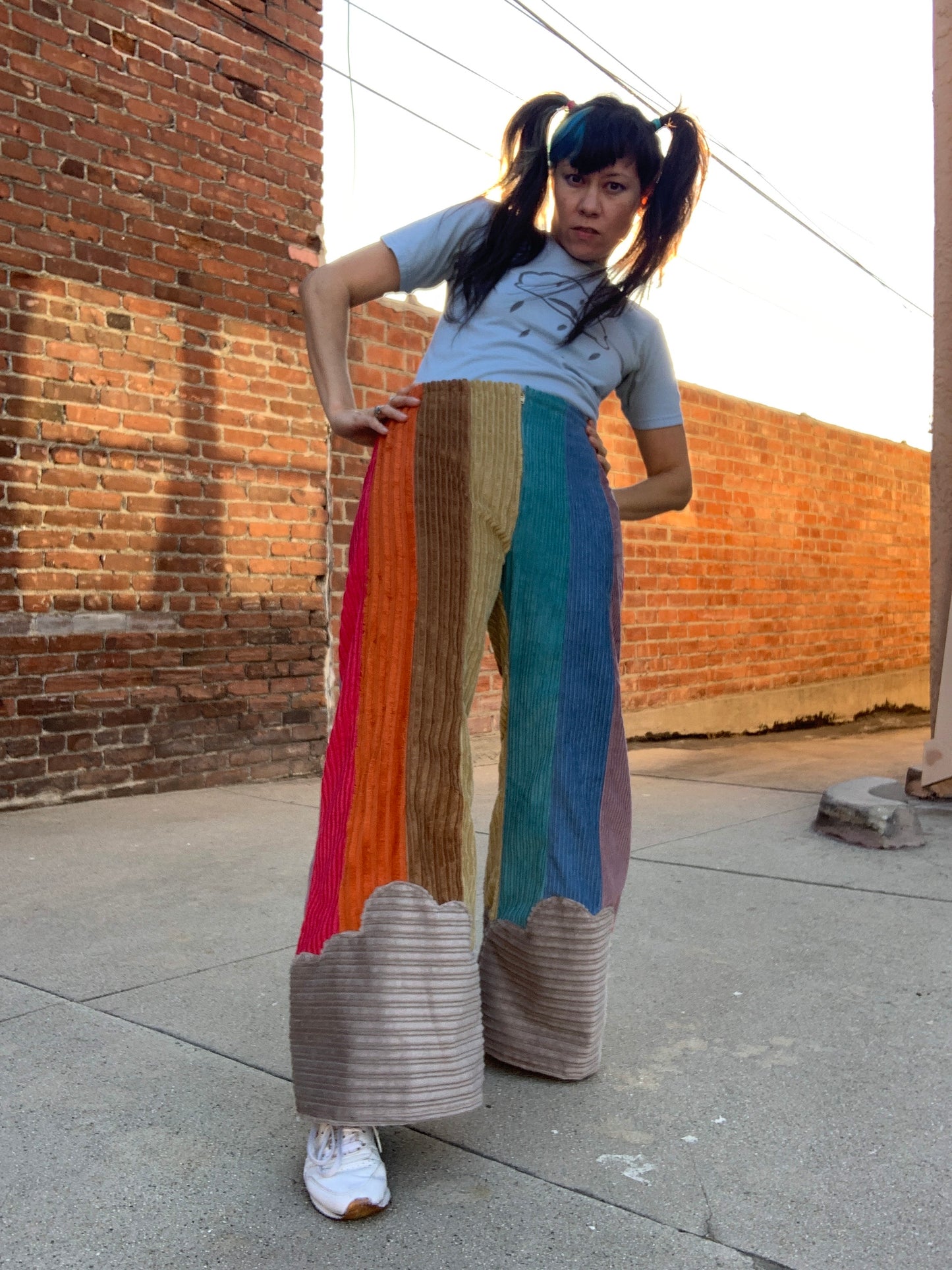 Raya Rainbow Corduroy Pants with Clouds