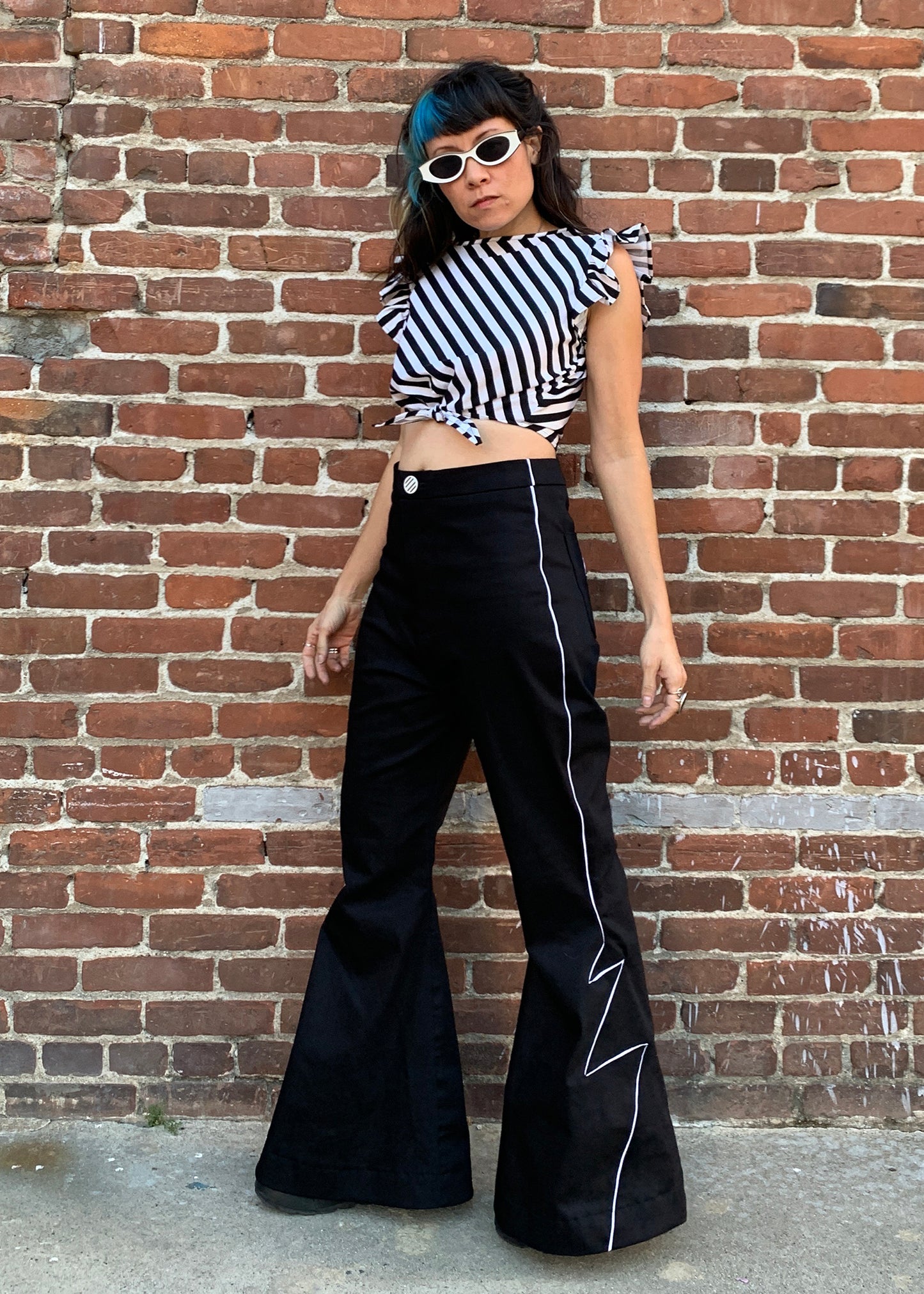 Dilophos Ruffle Crop Blouse in Black & White Stripe