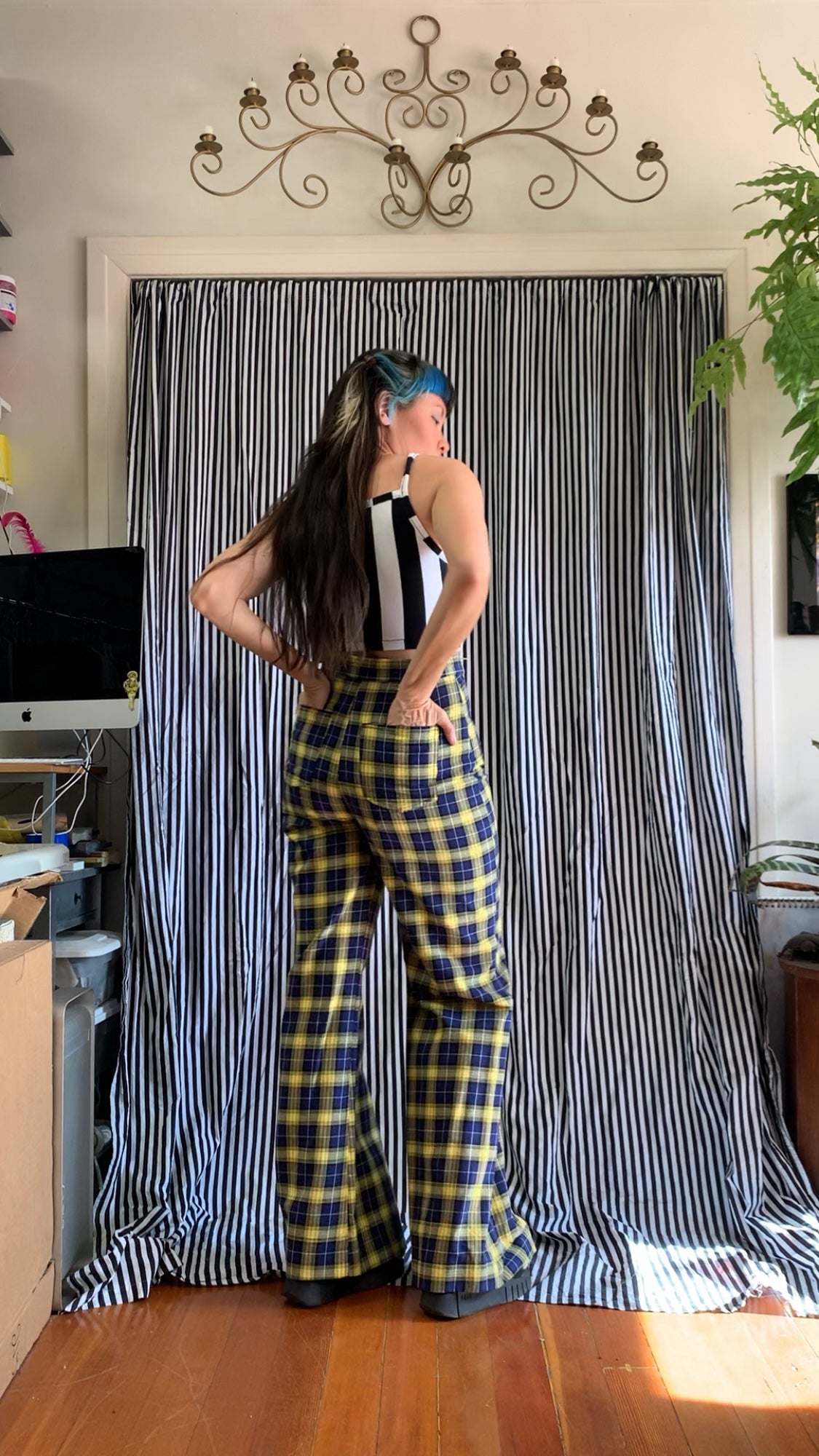 Nemisis Trousers In Blueberry Lemon Plaid