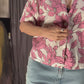 Marc New York Pink & White Floral Linen Blend Crop Blouse