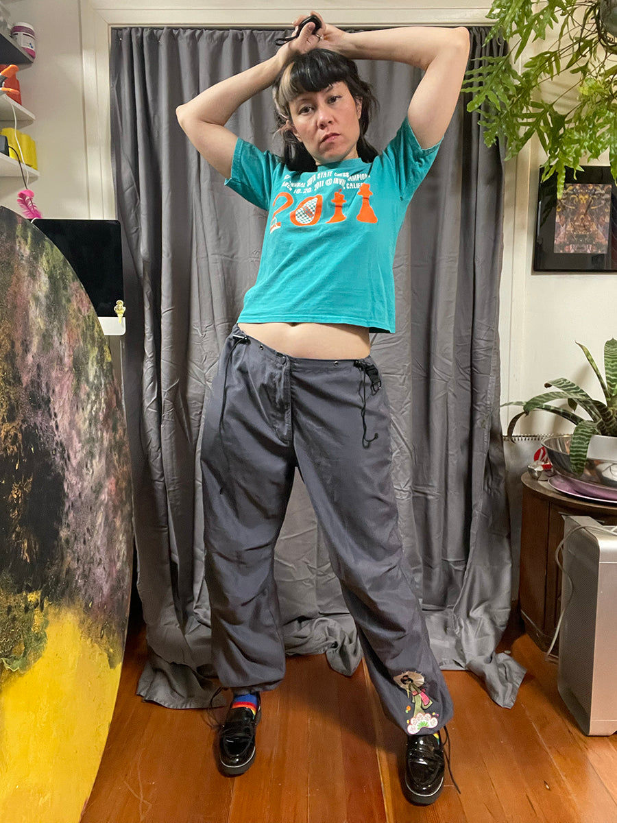 26 Red Sugar Gray Y2K Parachute Pants with Harajuku-Inspired Embroidery