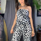 Va Va Voom Black & White Dots & Stripes Strapless Jumpsuit