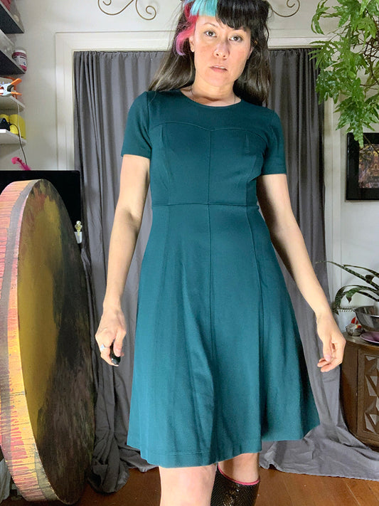Lark & Ro Forest Green Fit & Flare Short Sleeve Dress