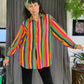 Equipment Multicolor Rainbow Striped Cotton Button Up Shirt