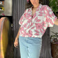 Marc New York Pink & White Floral Linen Blend Crop Blouse